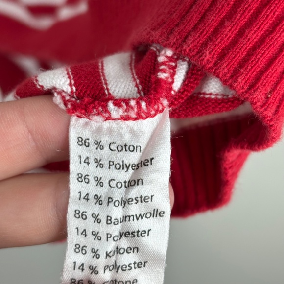 VTG 80s 90s LACOSTE V-Neck Sweater 46/XL Red White Stripe French Made Christmas - Picture 6 of 10